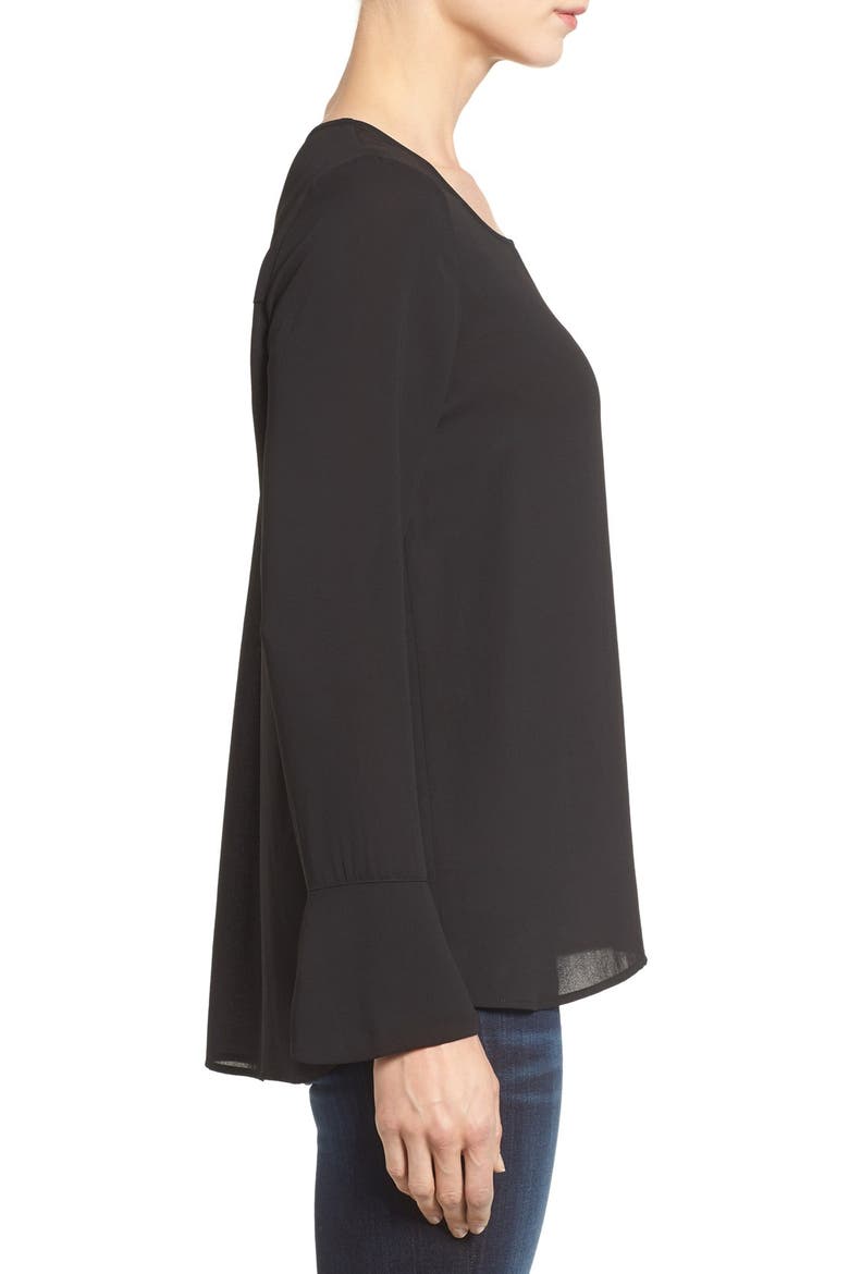 Bell Cuff High/Low Blouse, Alternate, color, BLACK