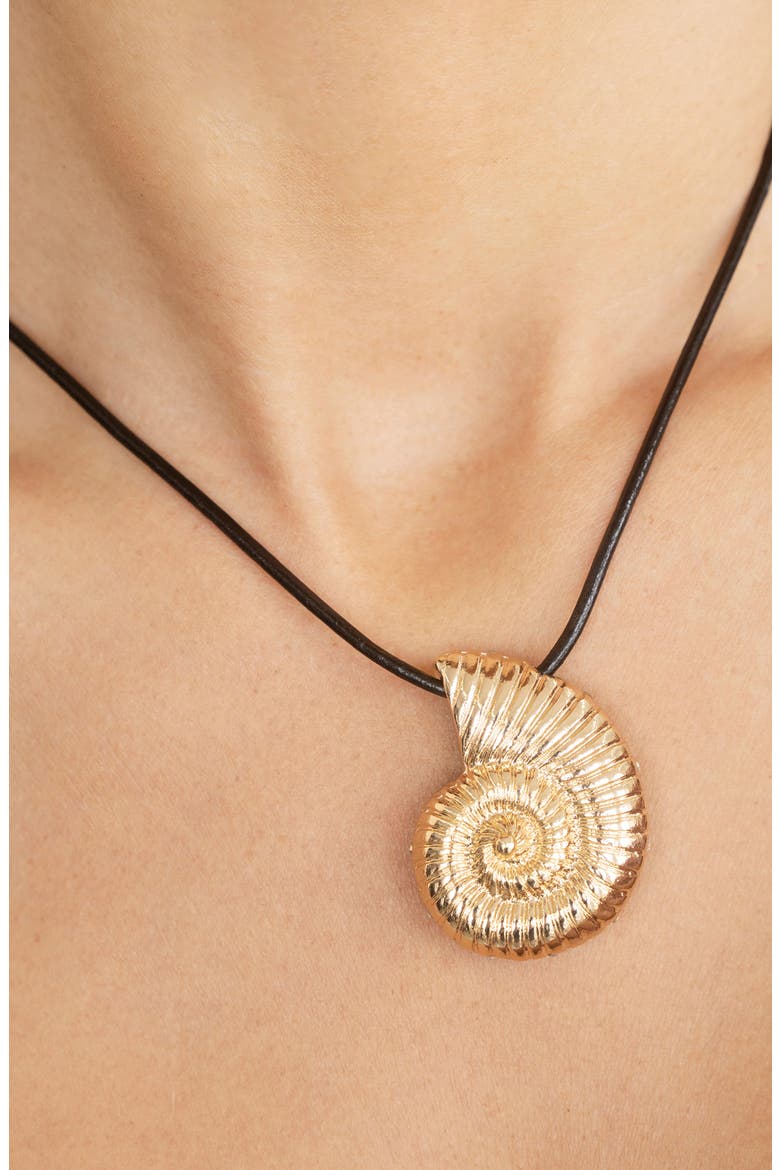 Swirl Shell Pendant Cord Necklace, Alternate, color, GOLD/ BLACK