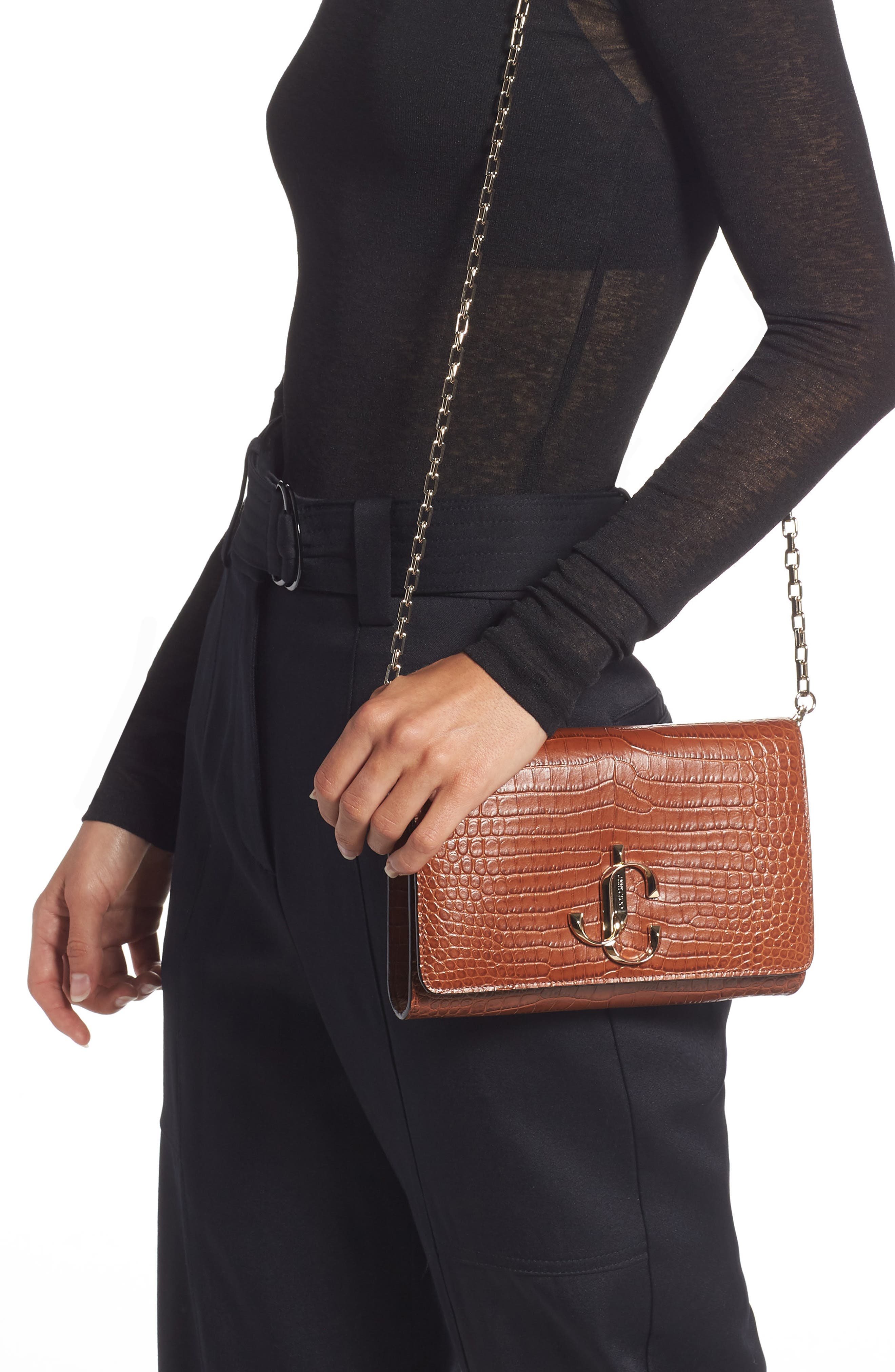 Jimmy Choo Varenne Croc Embossed Leather Clutch, Alternate, color, Cuoio