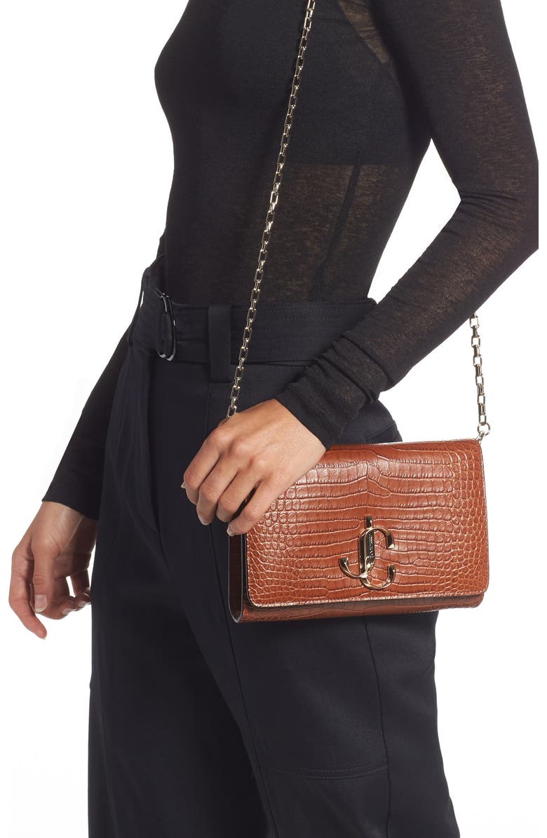 Jimmy Choo Varenne Croc Embossed Leather Clutch, Alternate, color, Cuoio