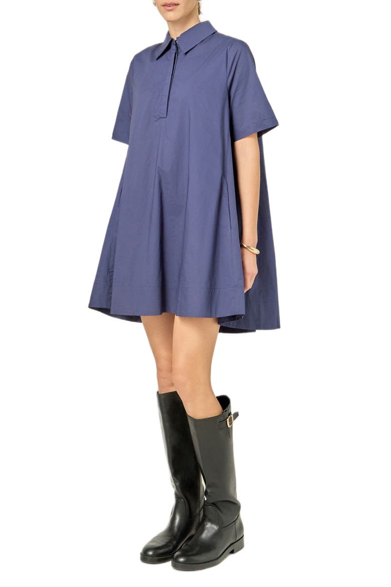 Short Sleeve Cotton Shirtdress, Alternate, color, NAVY