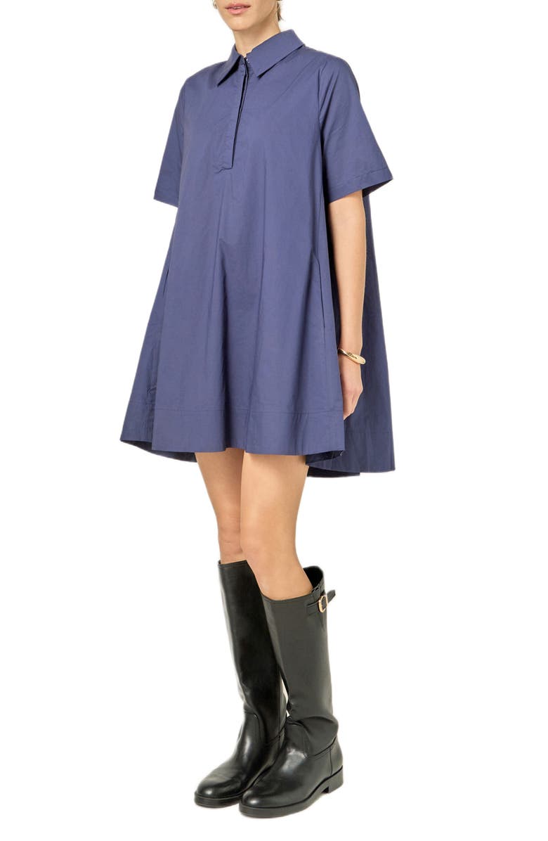 English Factory Short Sleeve Cotton Shirtdress, Alternate, color, Navy