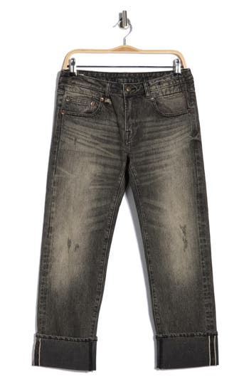R13 Cuffed Straight Leg Jeans In Black