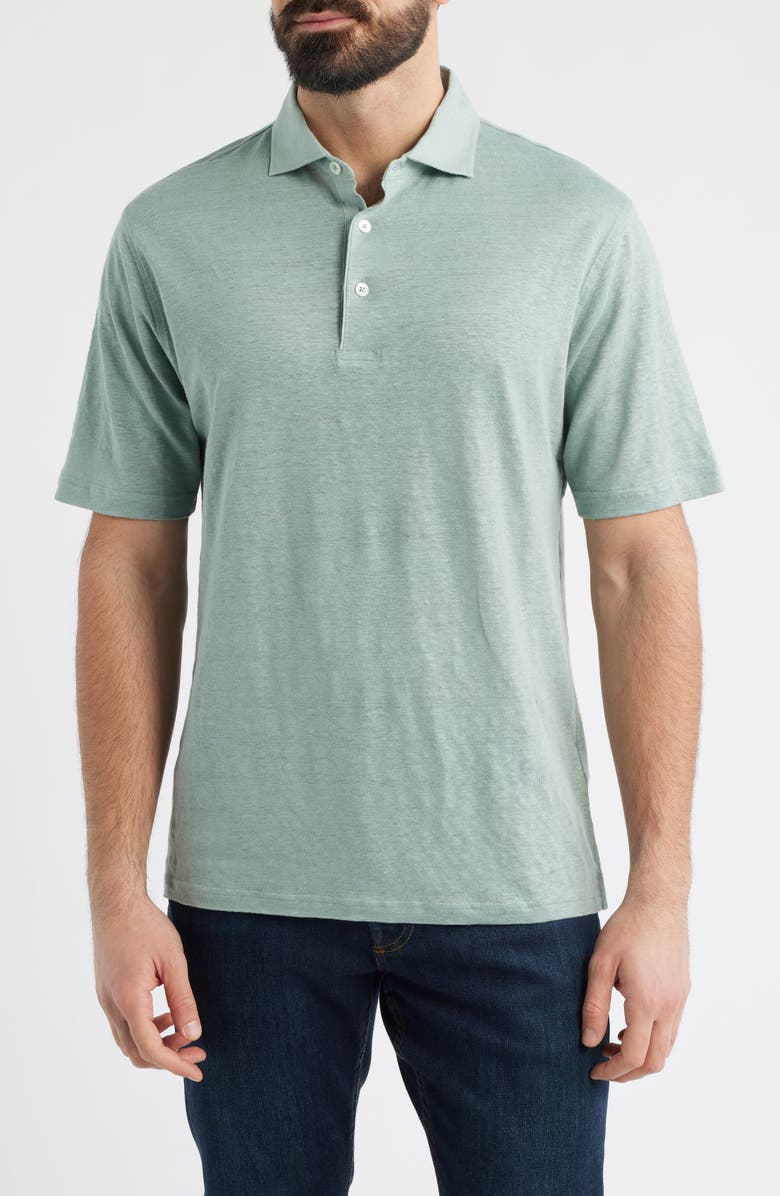 Peter Millar Asinto Tailored Fit Slub Linen Polo, Main, color, Willow