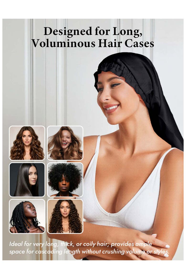 Elegant Long Pure Silk Bonnet, Alternate, color, Black