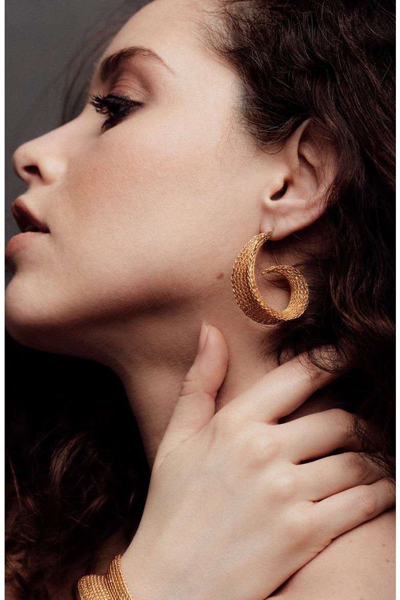 Gold Weave Curled Hoops, Alternate, color, Gold