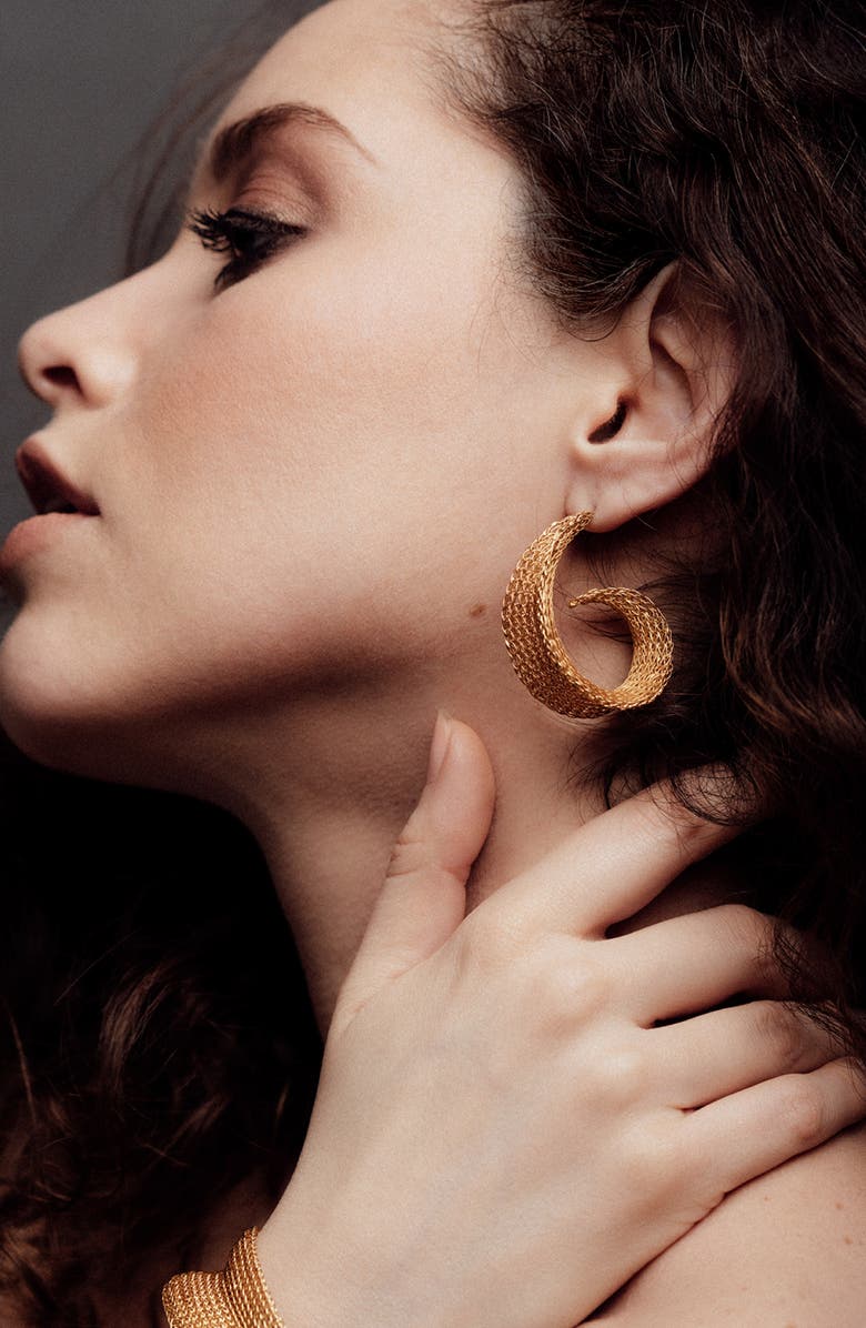 Freya Rose Gold Weave Curled Hoops, Alternate, color, Gold