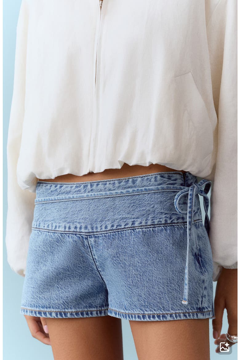 Mini Bow Denim Shorts, Alternate, color, MEDIUM BLUE