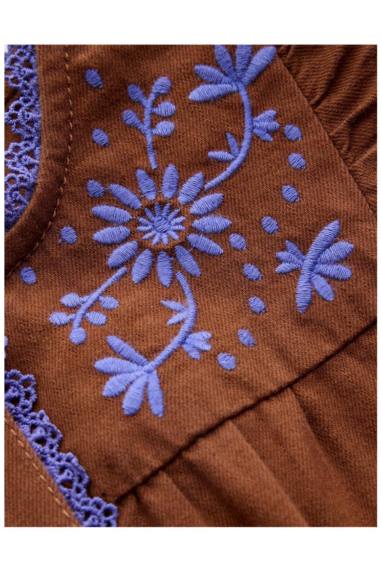 Kids' Flutter Sleeve Denim Jumpsuit, Alternate, color, BROWN EMBROIDERY