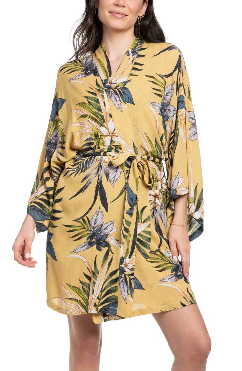 Midnight Bakery Floral Yoryu Wrap Robe, Main, color, Yellow