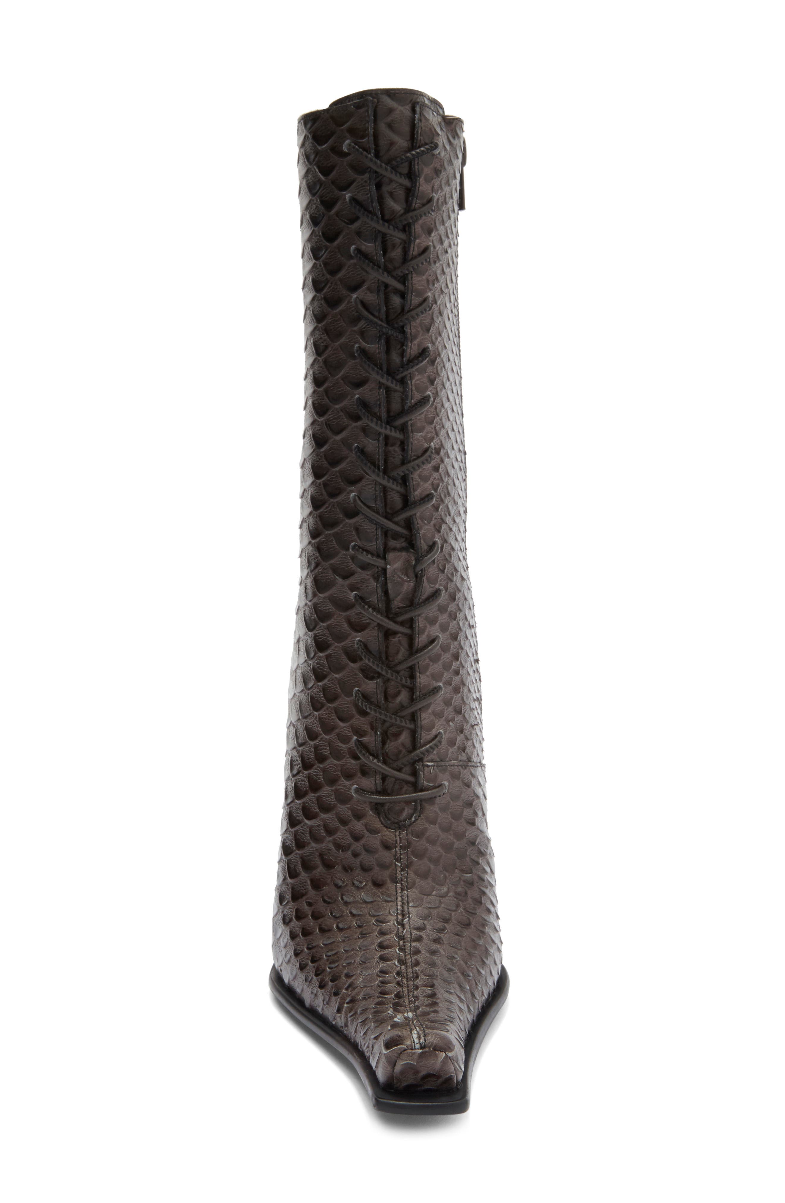 Jeffrey Campbell Rembrandt Pointy Toe Lace-Up Boot, Alternate, color, Grey Snake