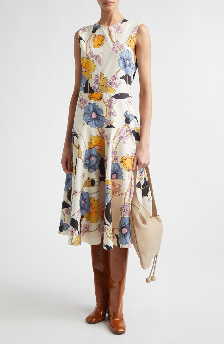 Marni Low Waist Flared Midi Dress, Alternate, color, Mfw08 Bone