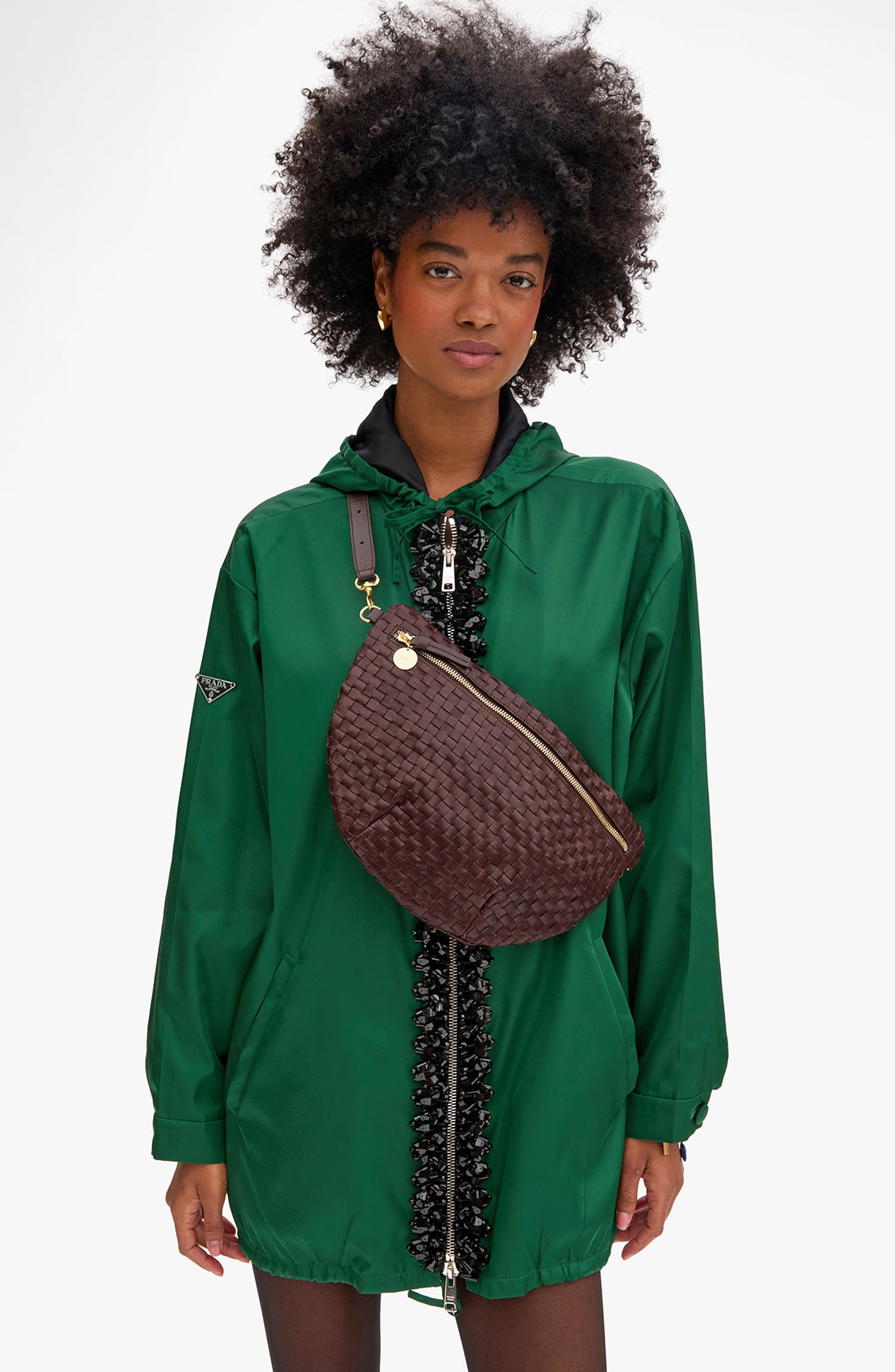 Clare V. Grande Woven Leather Belt Bag, Alternate, color, Tobacco