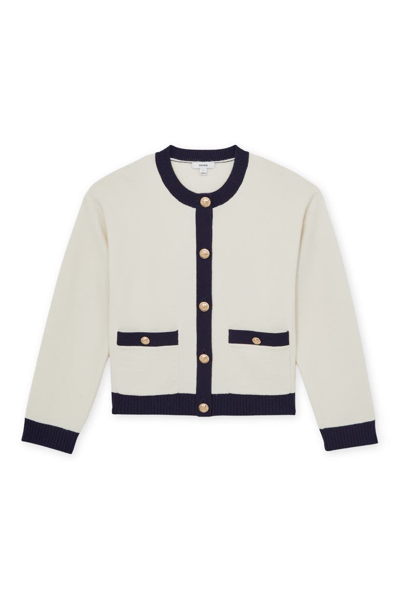 Olive Crewneck Wool & Cashmere Cardigan, Alternate, color, CREAM/ NAVY