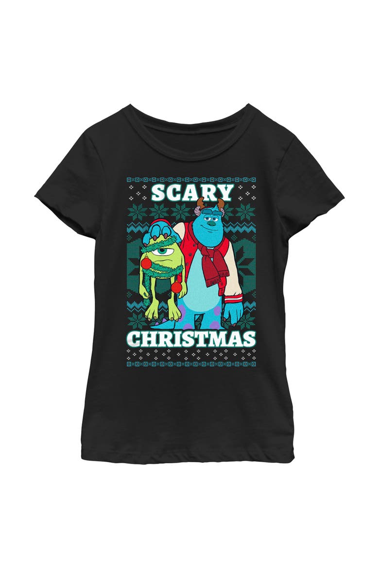 Girl's Disney Monsters Inc. Mike and Sully Scary Christmas Graphic Tee, Main, color, Black