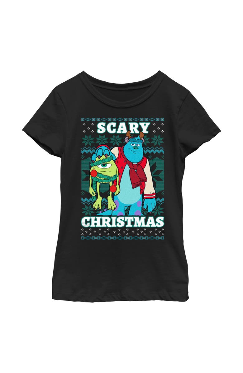 Disney Girl's Disney Monsters Inc. Mike and Sully Scary Christmas  Graphic T-Shirt, Main, color, Black