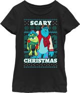 Disney Girl's Disney Monsters Inc. Mike and Sully Scary Christmas  Graphic T-Shirt