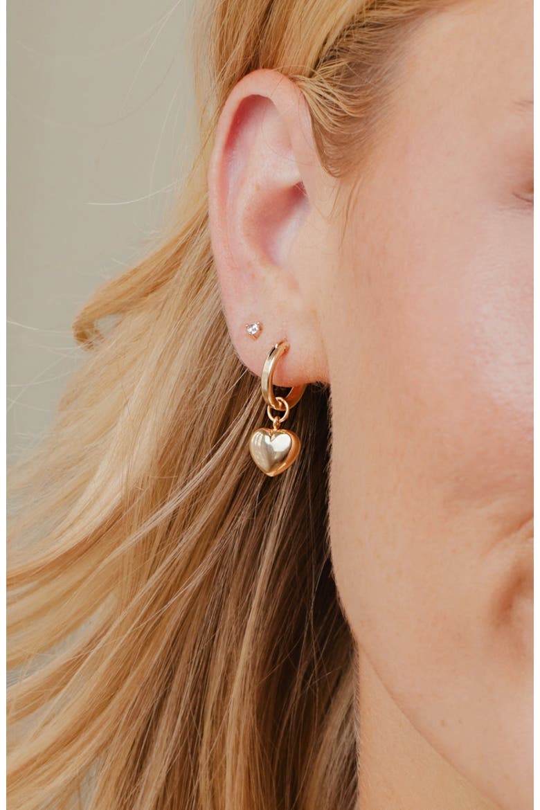 Puffy Heart Hoop Charm Earrings, Alternate, color, Gold Filled