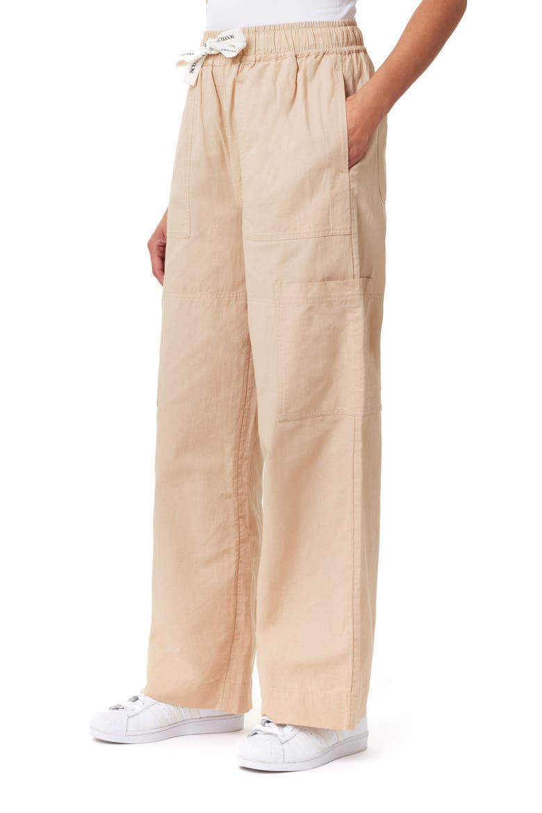 Noa High Waist Wide Leg Cotton & Linen Cargo Pants, Alternate, color, SOFT CAMEL