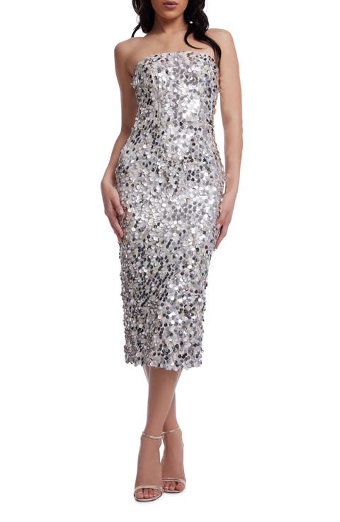 Viviana Sequin Strapless Sheath Cocktail Dress