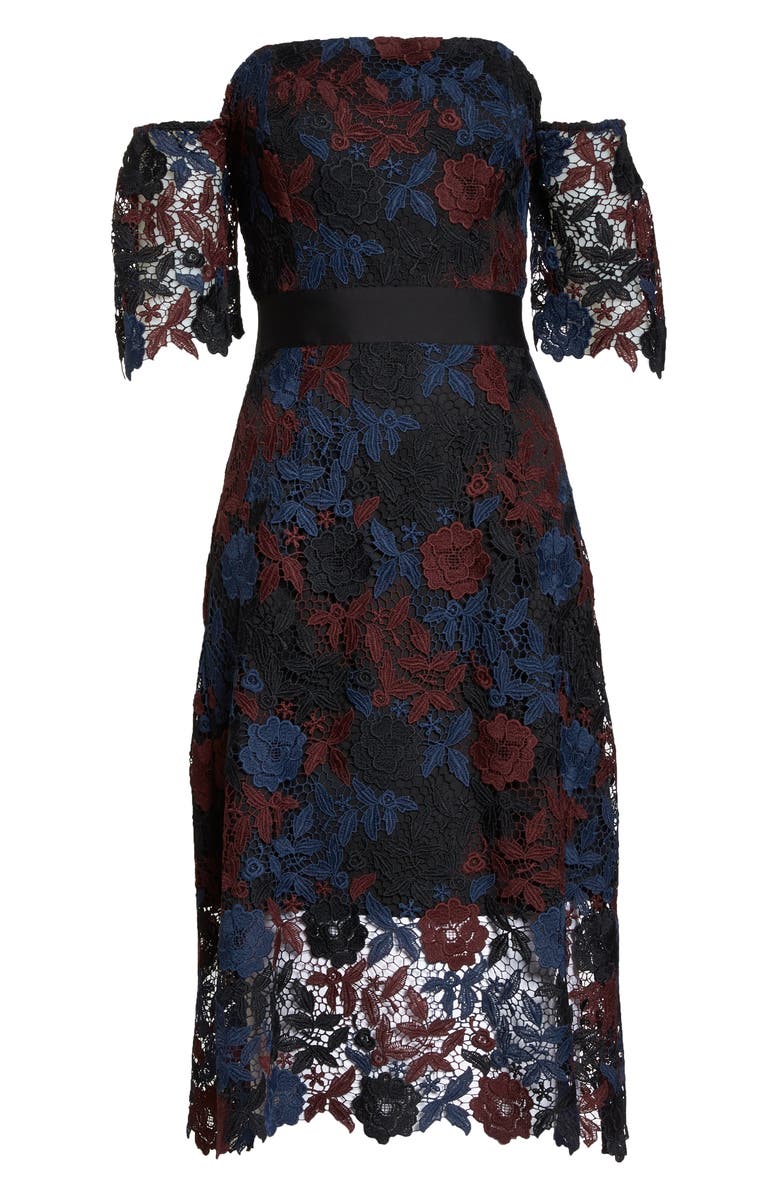 Sam Edelman Three-Tone Off the Shoulder Lace Midi Dress, Alternate, color,