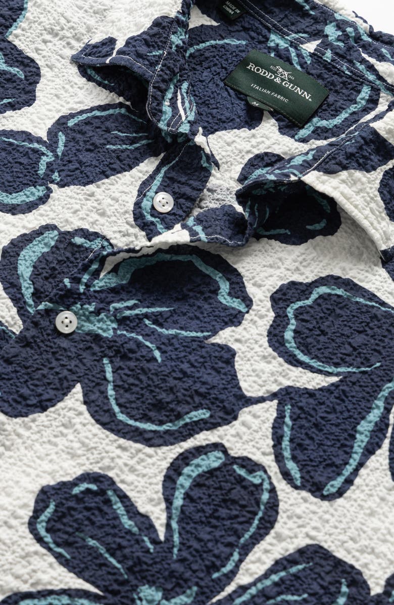 Rodd & Gunn Hamilton Bay Weekend Fit Floral Short Sleeve Stretch Seersucker Button-Up Shirt, Alternate, color, Ink