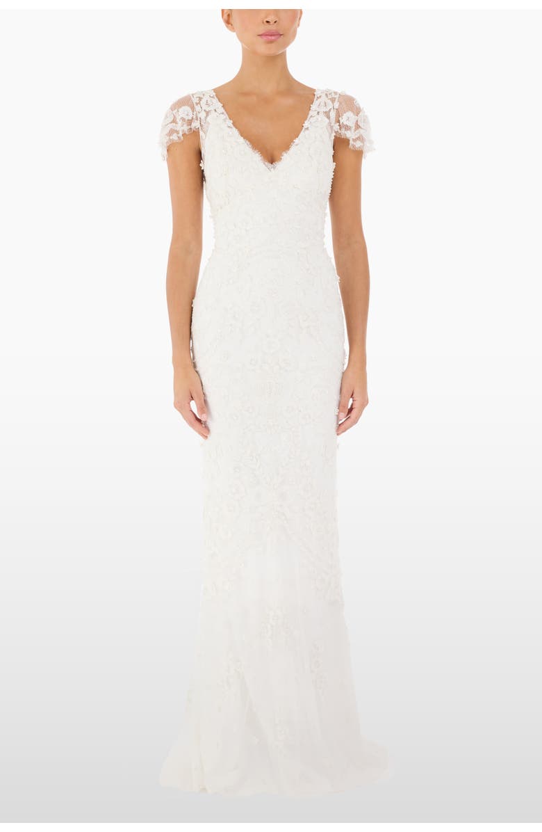 Jenny Packham Sweet Juliet Floral Lace Dress, Alternate, color, Ivory