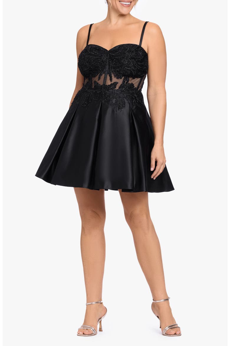 Lace Bodice Party Dress, Main, color, BLACK