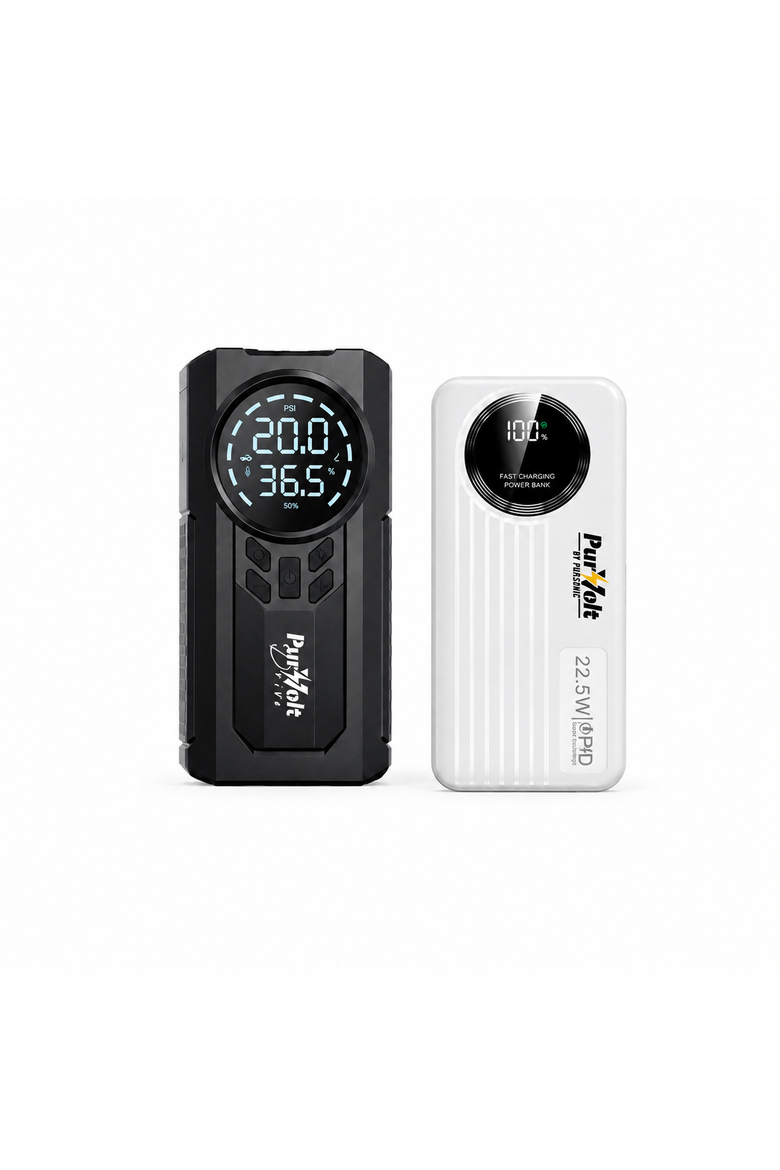 PurVolt 2-in-1 Car Jump Starter & Tire Inflator and 10,000mAh Fast Charging Power Bank, Main, color, White
