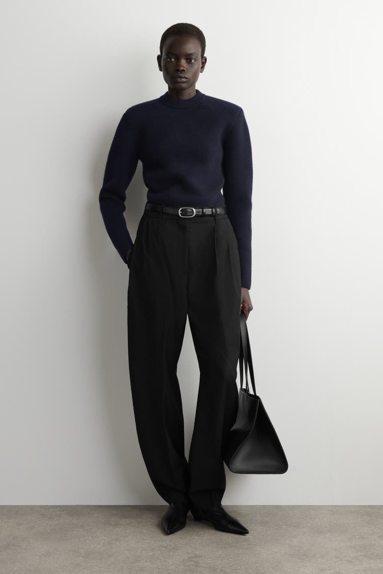 Sculpted-shoulder Merino Wool Jumper, Alternate, color, NAVY