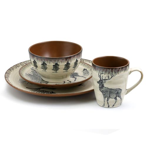 Elama Majestic Elk 16 Piece Luxurious Stoneware Dinnerware With Complete Setting For 4 In Multi