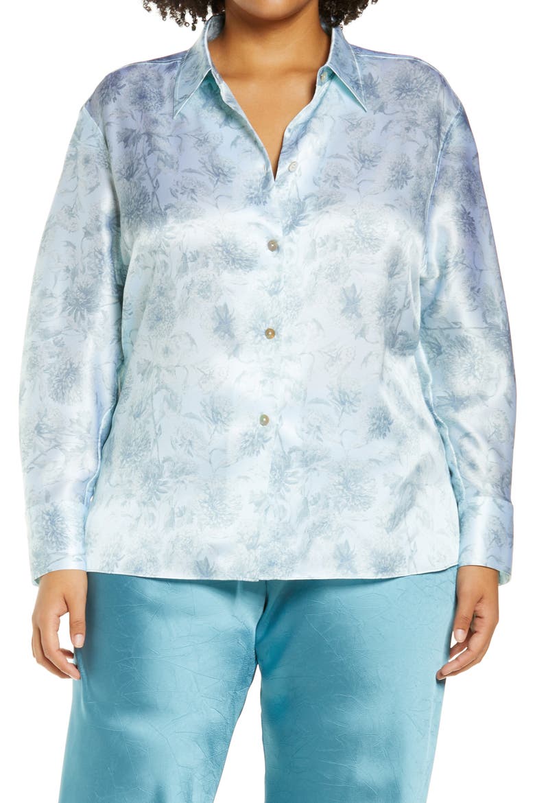 Dahlia Floral Print Silk Shirt, Main, color, MINT