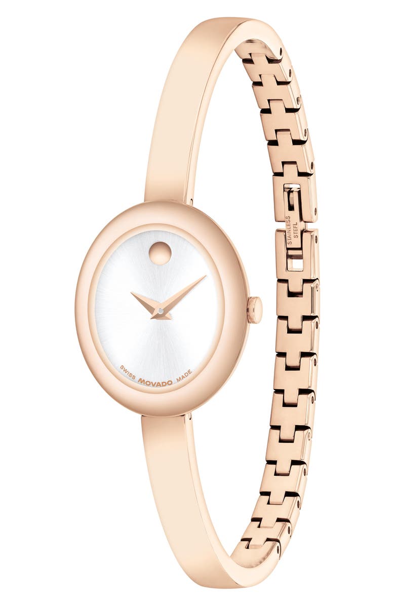 Movado Museum Oval Bangle Watch, 22mm x 26mm, Alternate, color, Silver