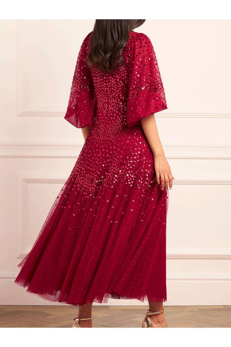 Scallop Sequin Round Neck Maxi Dress, Alternate, color, Red