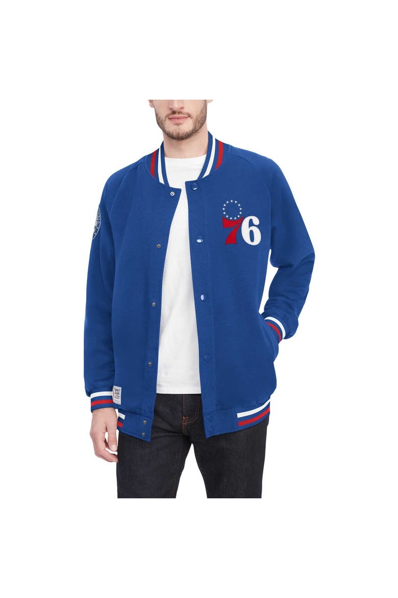 Men's Tommy Jeans Royal Philadelphia 76ers Dane Raglan Full-Snap Varsity Jacket, Alternate, color, Royal
