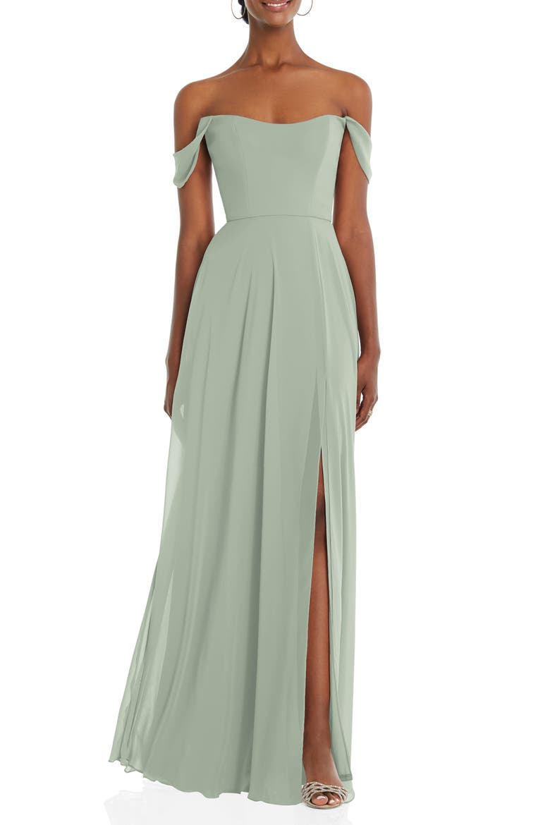 Off the Shoulder Evening Gown, Main, color, WILLOW