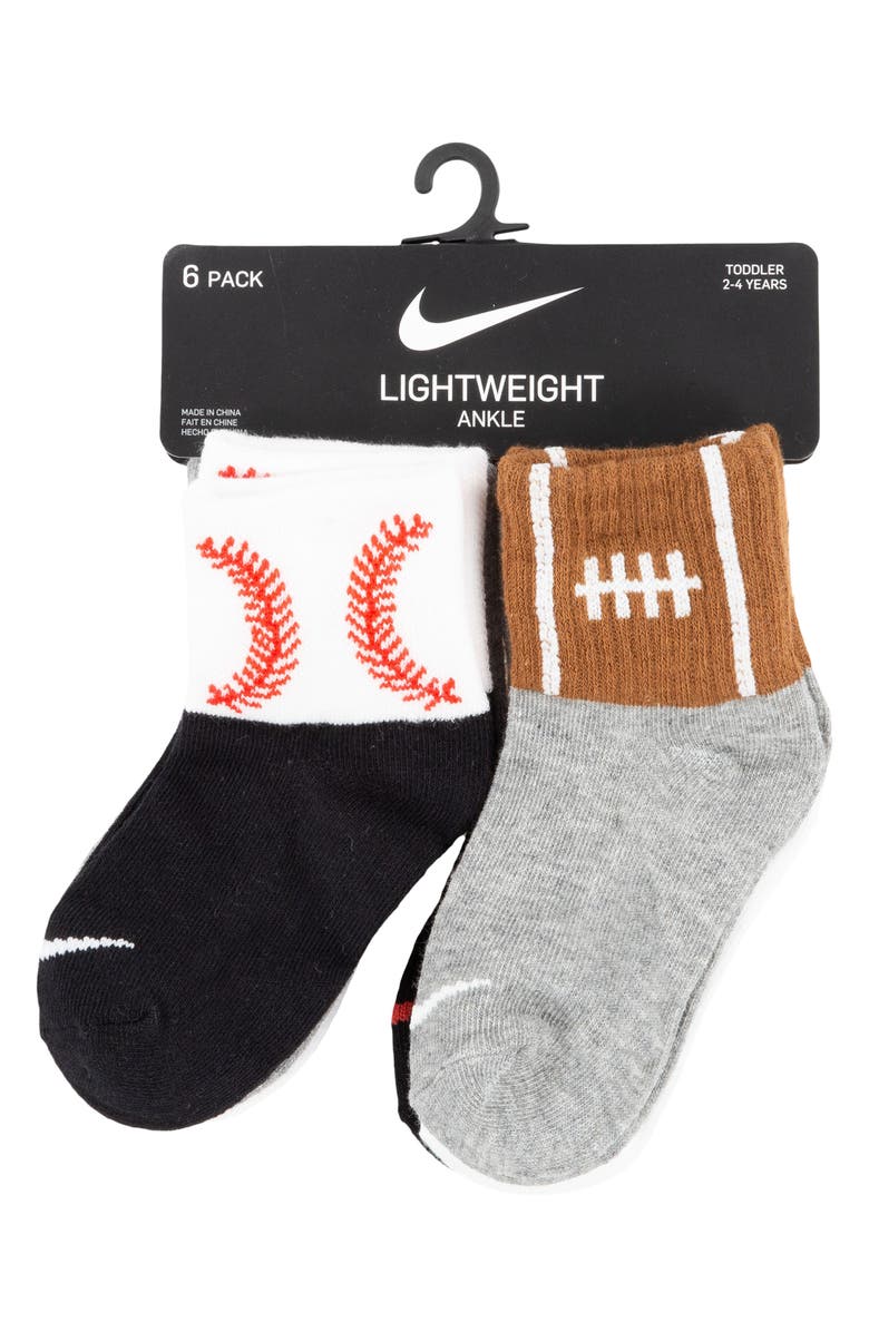 Nike Swoosh 6-Pack Sport Ball Assorted Socks, Alternate, color, Dark Grey Heather