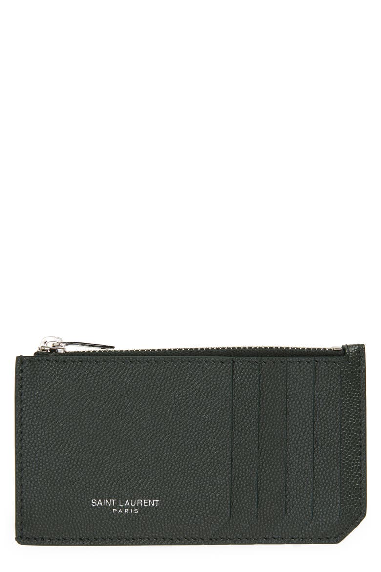 Pebble Grain Leather Zip Wallet, Main, color, DARK GREEN