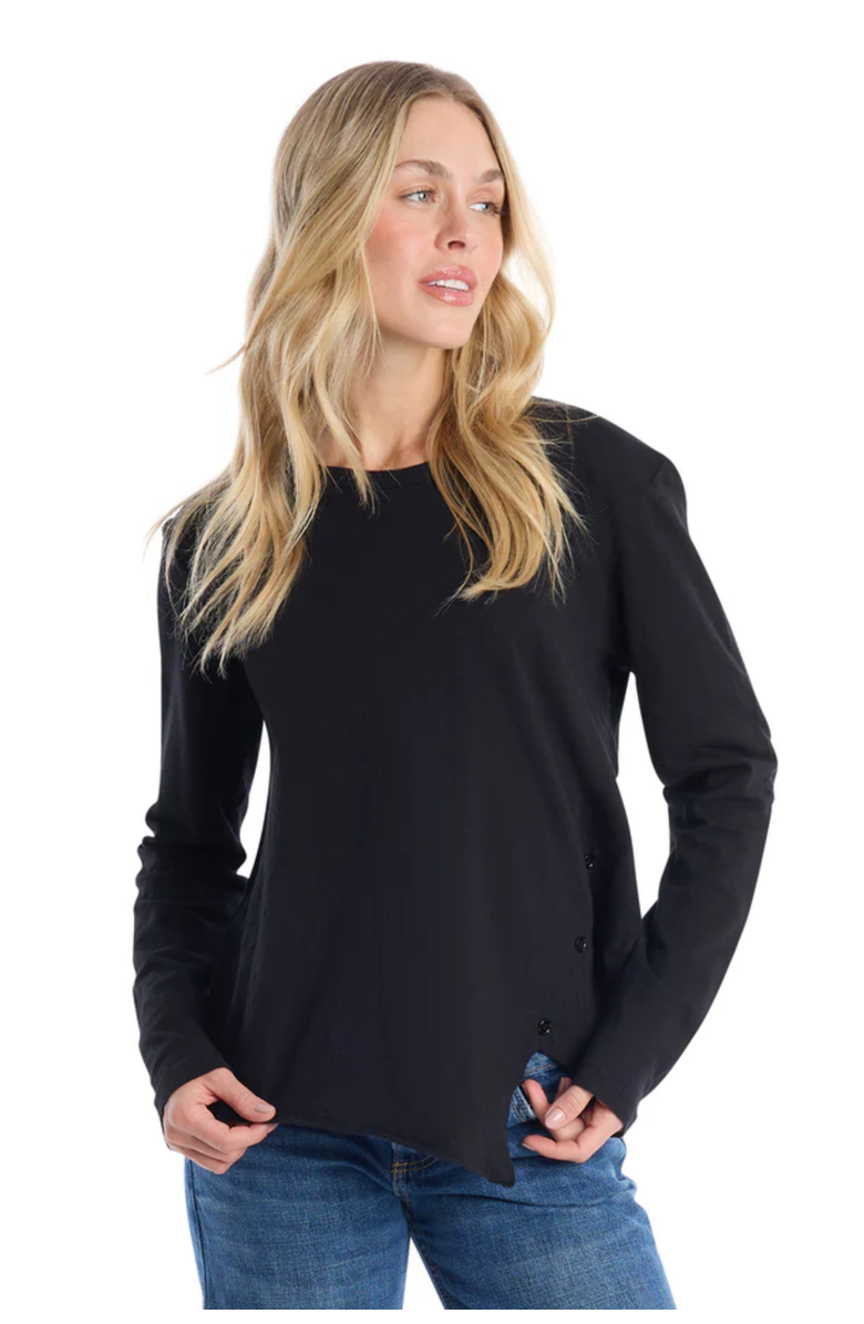 WILT Clothing Long Sleeve Henley Mock Double Layer Tee, Alternate, color, Black