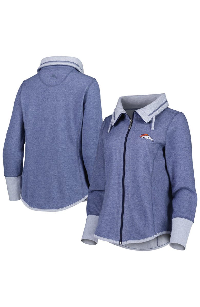 Tommy Bahama Women's Tommy Bahama Heathered Navy Denver Broncos Sport Sun Fade Full-Zip Sweatshirt, Main, color, Heather Navy