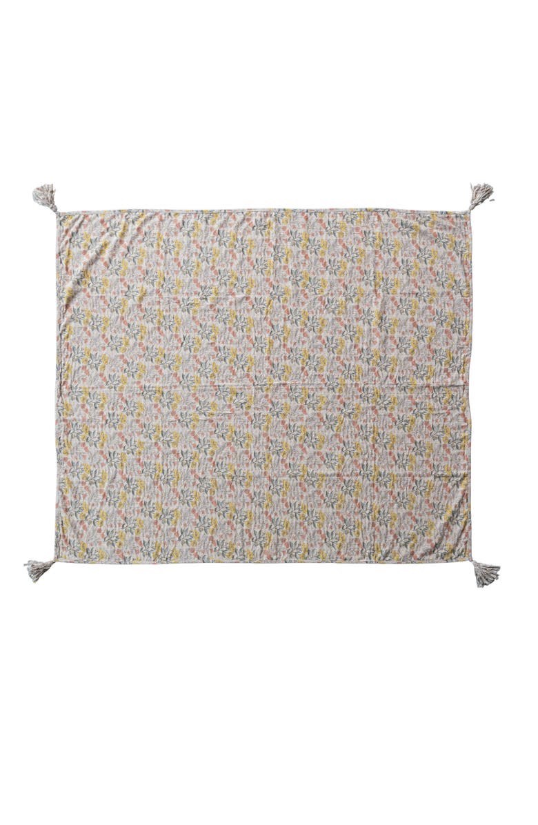 Storied Home Floral Cotton Chambray Throw Blanket, Main, color, 
