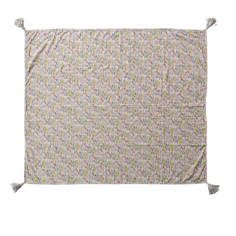 Floral Cotton Chambray Throw Blanket