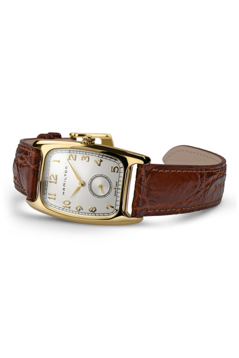 American Classic Boulton Leather Strap Watch, 27mm x 31mm, Alternate, color, WHITE