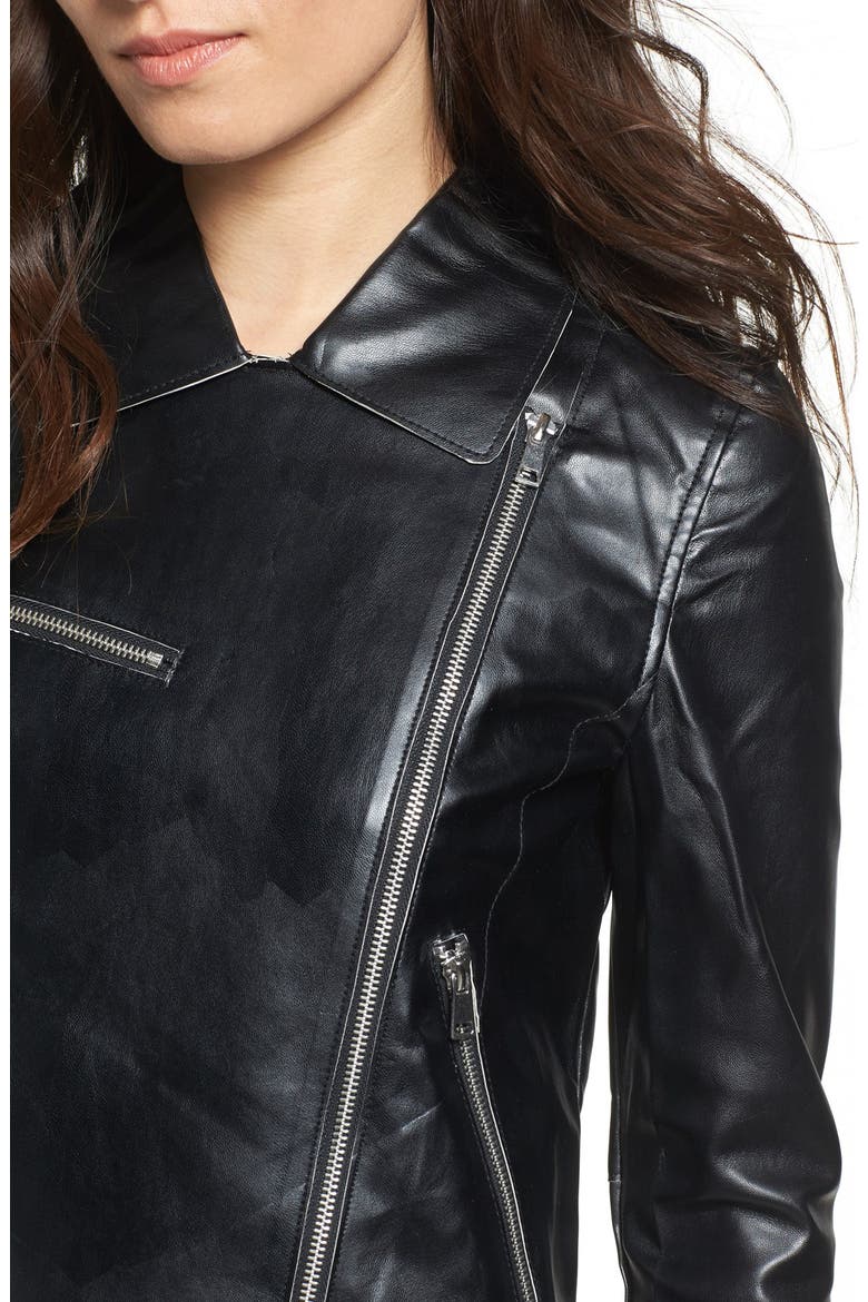 Faux Leather Moto Jacket, Alternate, color, BLACK