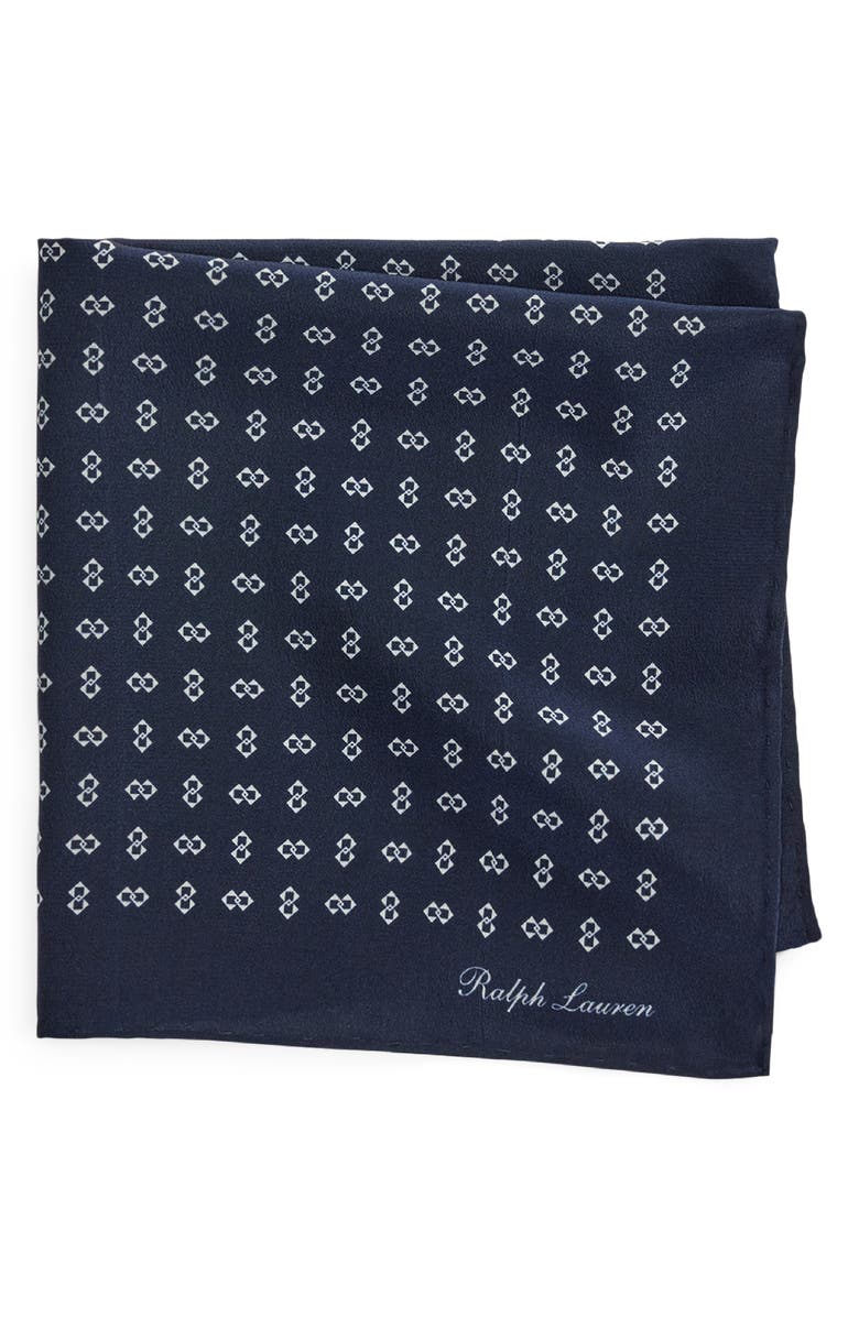 Ralph Lauren Purple Label Linked Diamond Deco Print Silk Pocket Square, Main, color, Navy