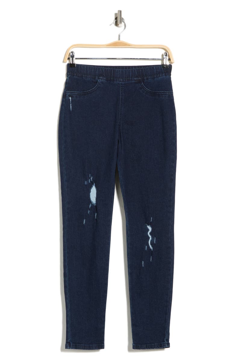 Hue Distressed Denim Ankle Leggings, Alternate, color, Midnight Rinse