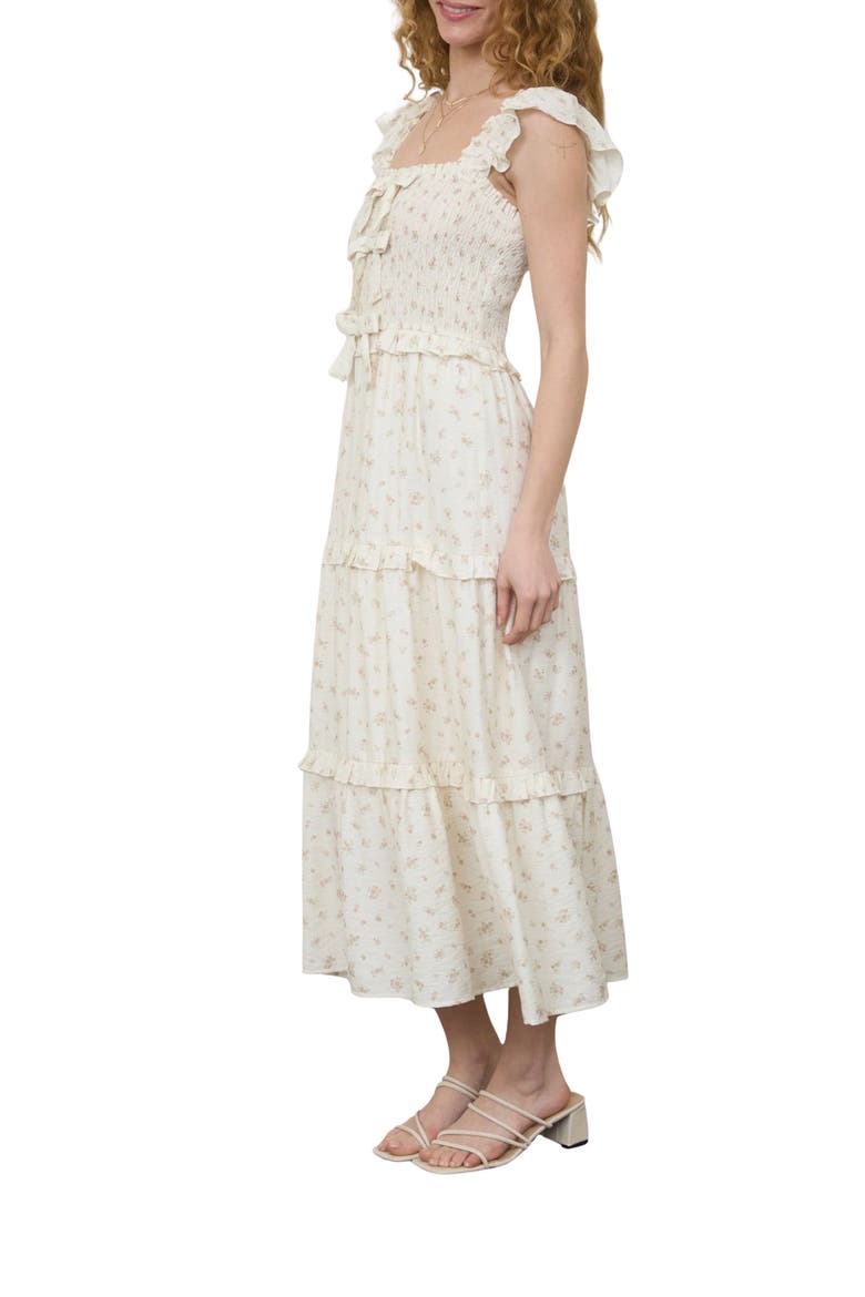 Bow Smocked Midi Dress, Alternate, color, CREAM MULTI