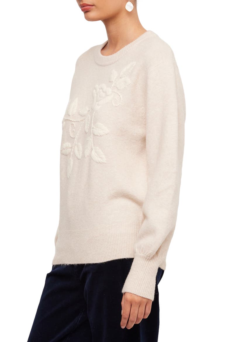 Embroidered Blouson Sleeve Sweater, Alternate, color, SAND