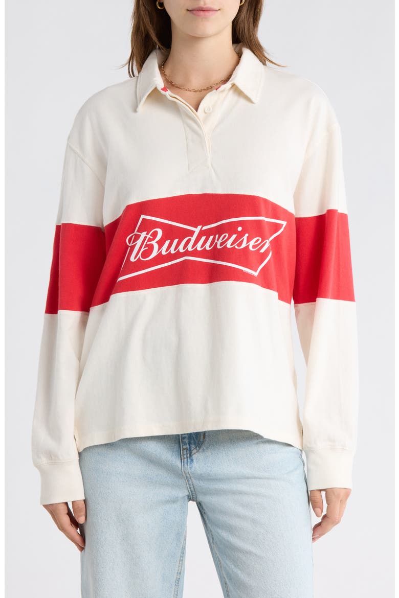 Budweiser Logo Long Sleeve Cotton Shirt, Main, color, WHITE/ RED