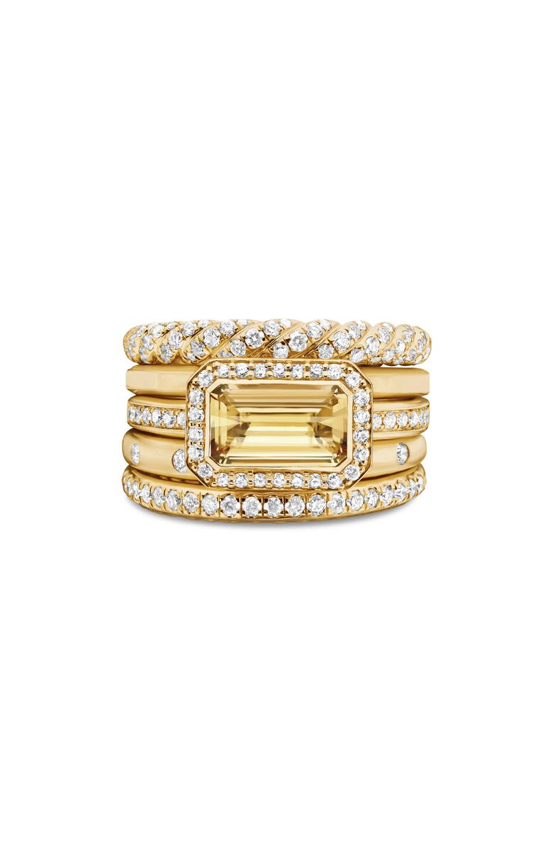 David Yurman Stax 18k Yellow Gold Statement Ring with Champagne Citrine & Diamonds, Main, color,